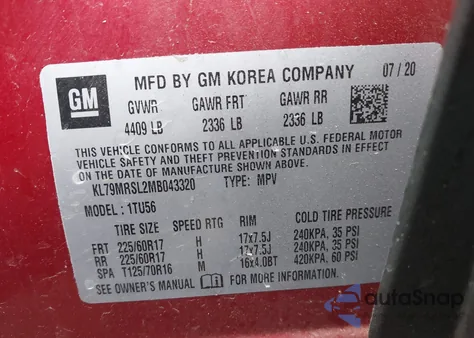 2021 Chevrolet Trailblazer Awd Lt z USA, uszkodzony, nr VIN KL79MRSL2MB043320